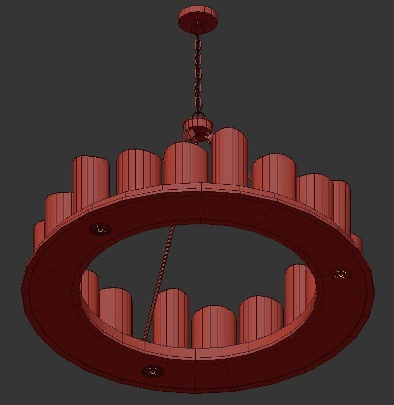 Candle circular chandelier in brass with glass shades 3D model_1