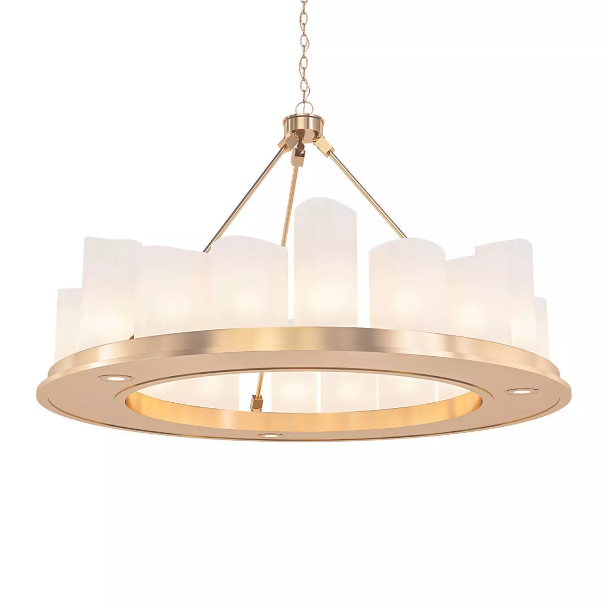 Candle circular chandelier in brass with glass shades 3D model_0