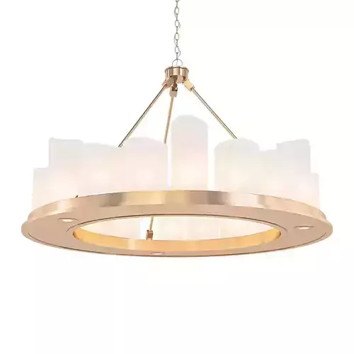 Candle circular chandelier in brass with glass shades