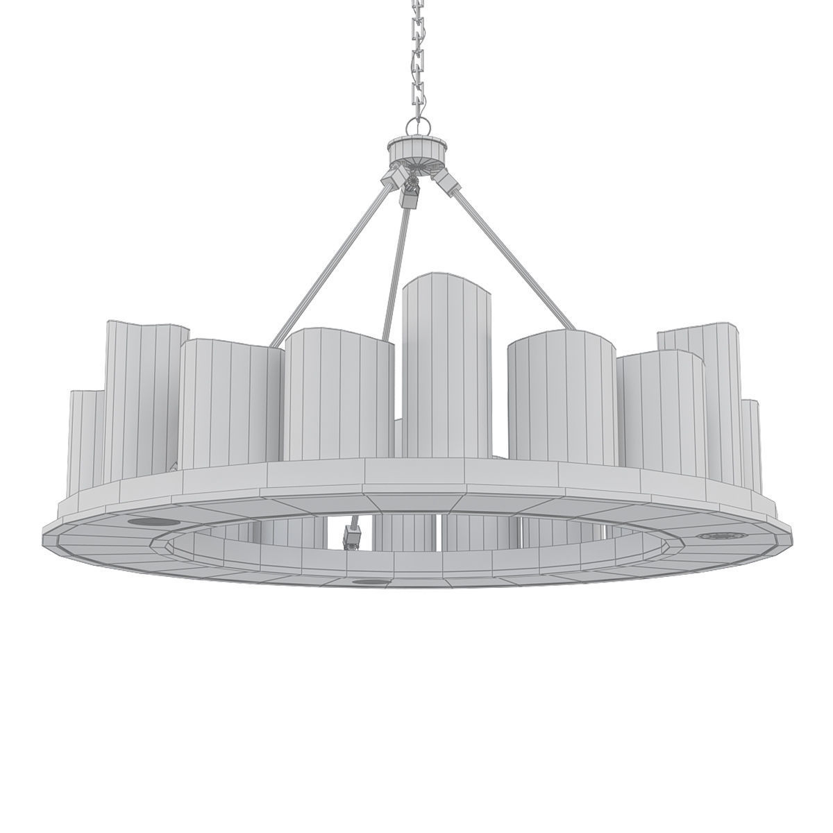 Candle circular chandelier in brass with glass shades 3D model_4