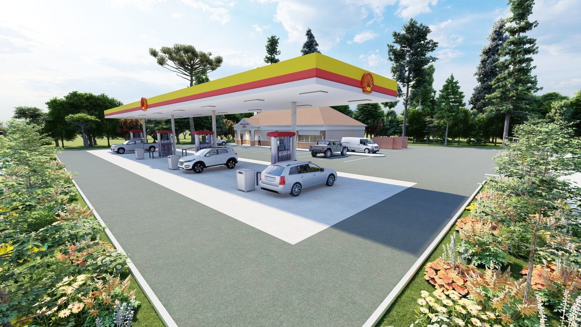 Small Shell Gas Station 3D model_3