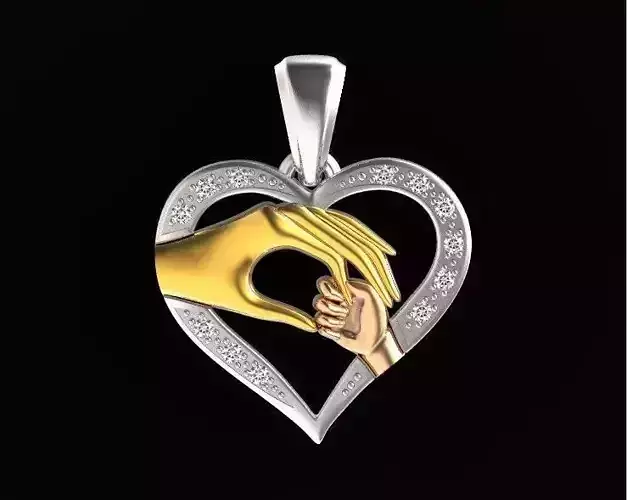 Mother and child love pendant two hands and a heart 662 3D print model