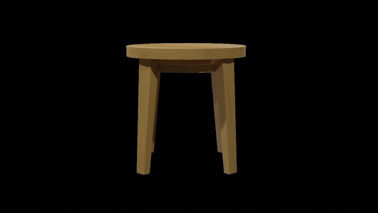 Seet Low-Poly Game-Ready round wooden stool Low-poly 3D model_2