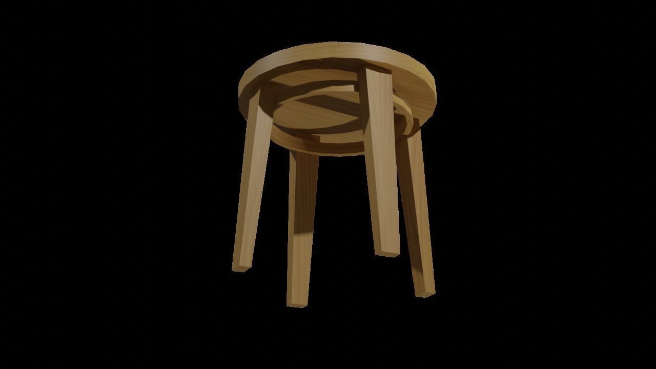 Seet Low-Poly Game-Ready round wooden stool Low-poly 3D model_1