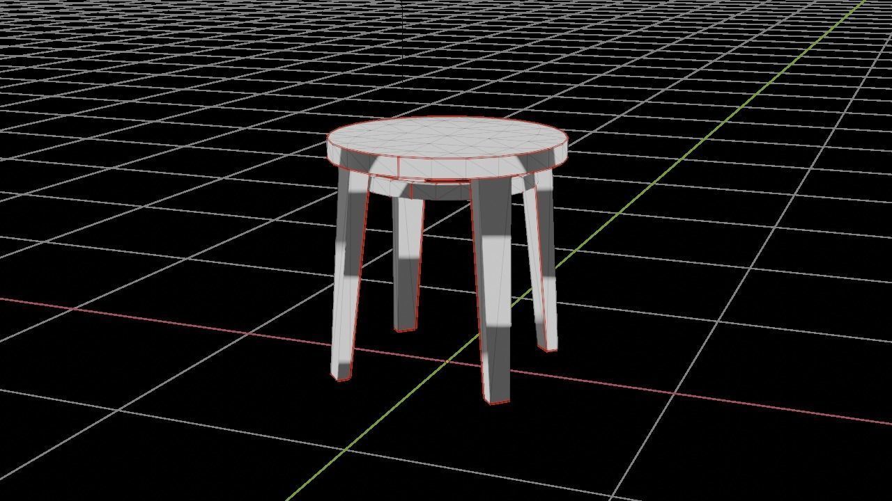 Seet Low-Poly Game-Ready round wooden stool Low-poly 3D model_8