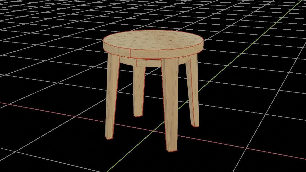 Seet Low-Poly Game-Ready round wooden stool Low-poly 3D model_3