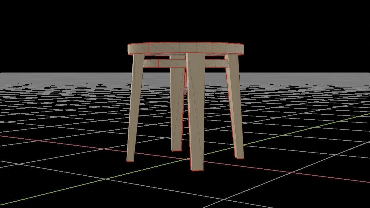 Seet Low-Poly Game-Ready round wooden stool Low-poly 3D model_5
