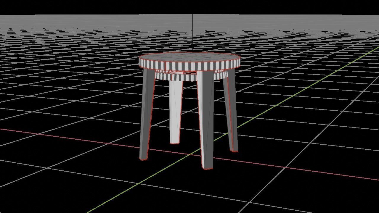 Seet Low-Poly Game-Ready round wooden stool Low-poly 3D model_9