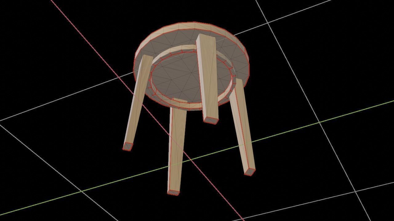 Seet Low-Poly Game-Ready round wooden stool Low-poly 3D model_4