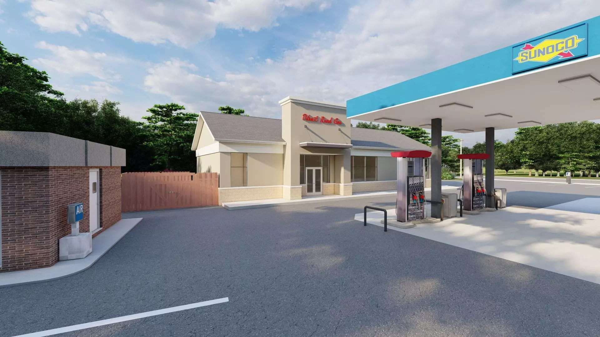 Small Sunoco Gas Station 3D model_0