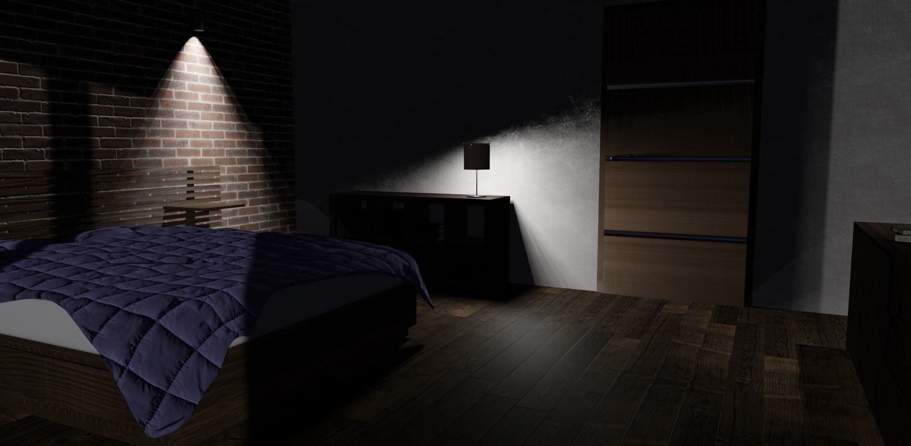 Fully decorated and textured bedroom 3D model_3