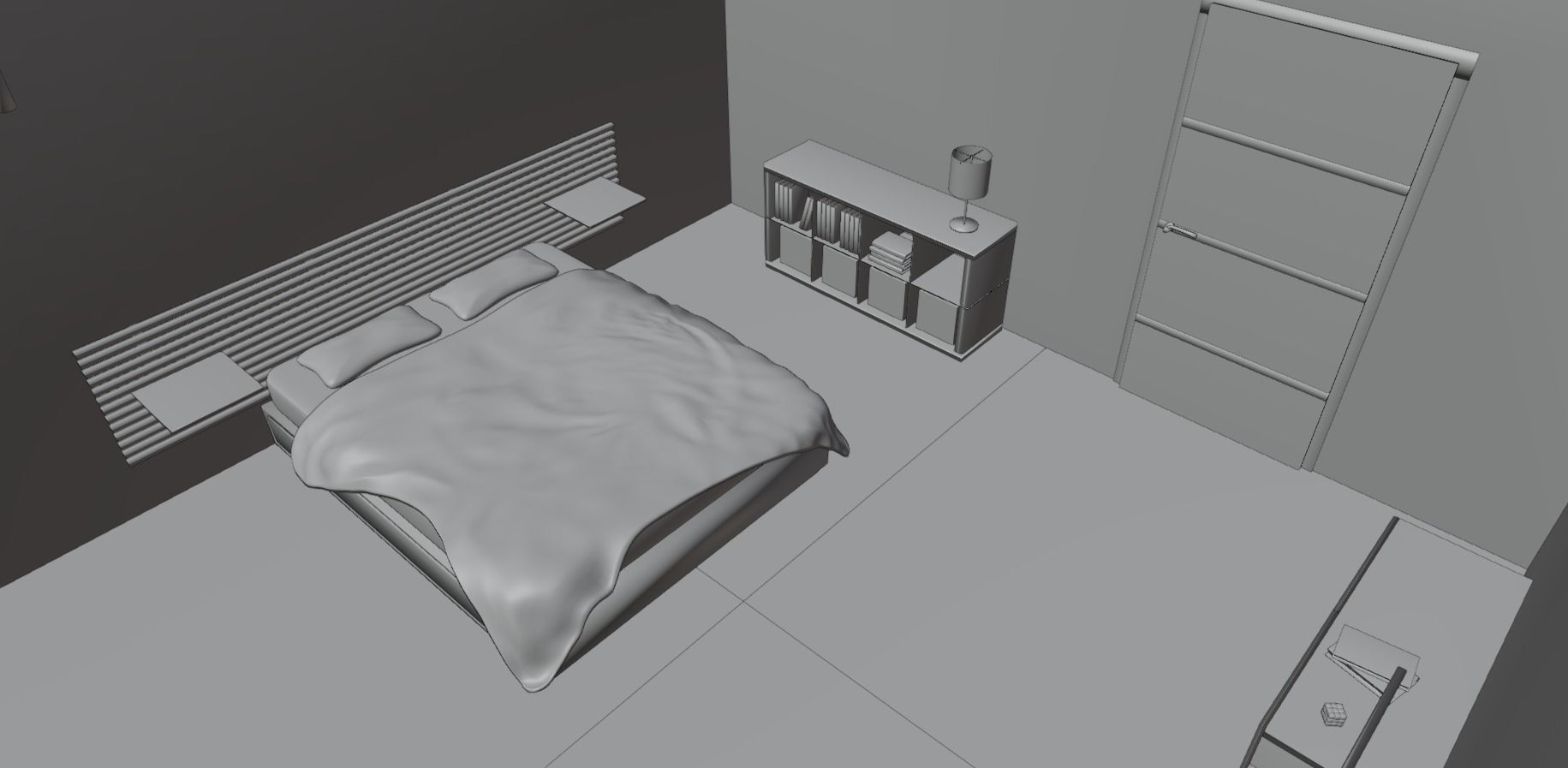 Fully decorated and textured bedroom 3D model_4