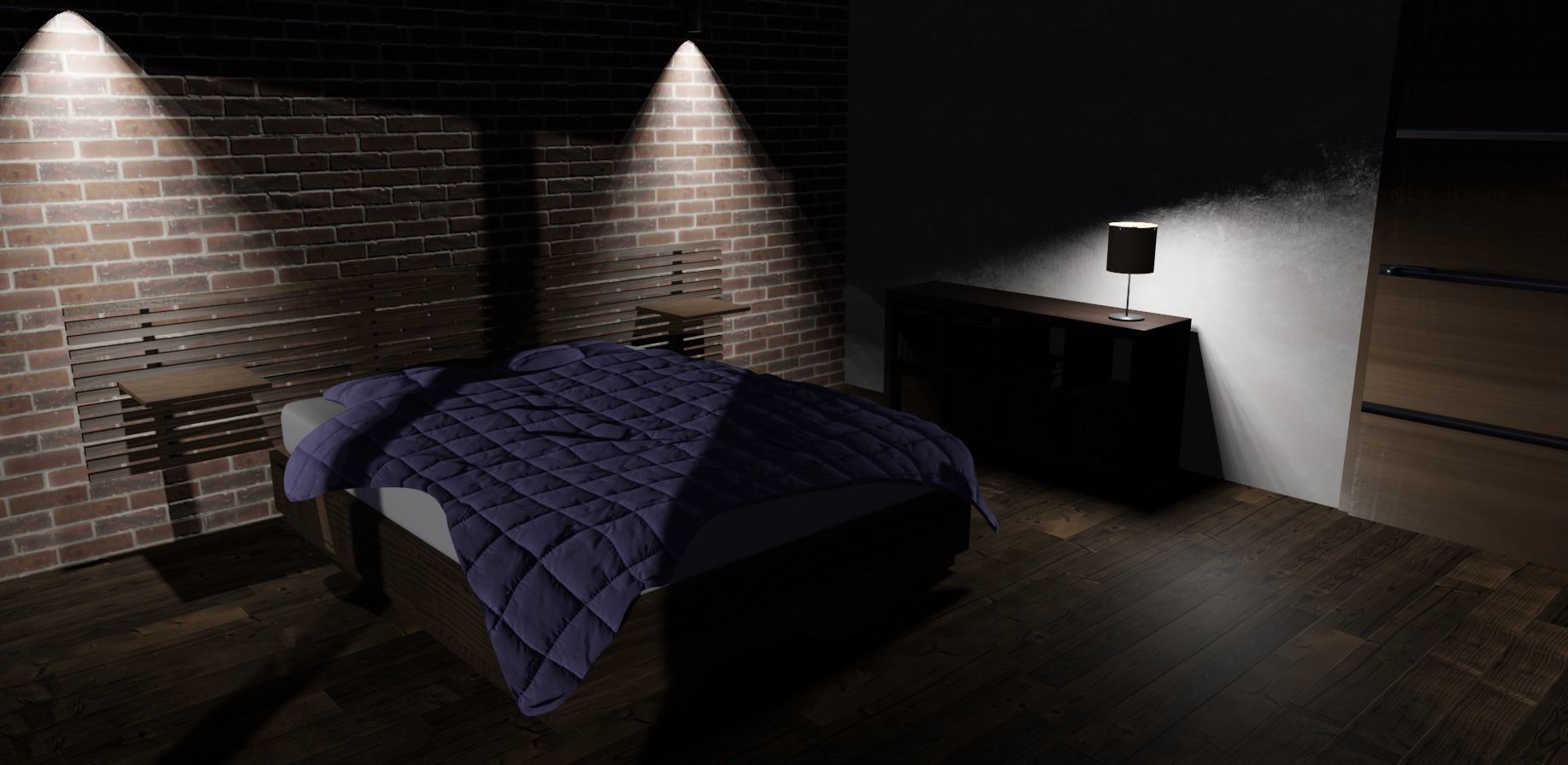 Fully decorated and textured bedroom 3D model_1
