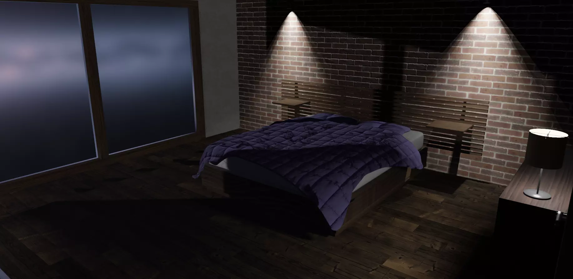 Fully decorated and textured bedroom 3D model_0