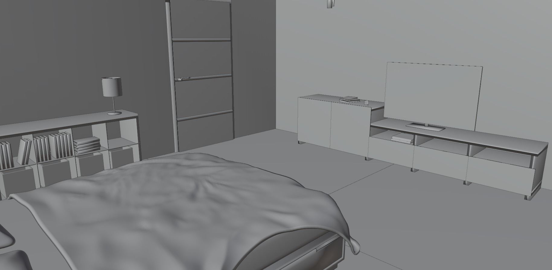 Fully decorated and textured bedroom 3D model_5