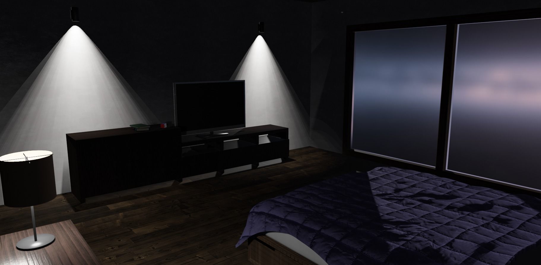 Fully decorated and textured bedroom 3D model_2