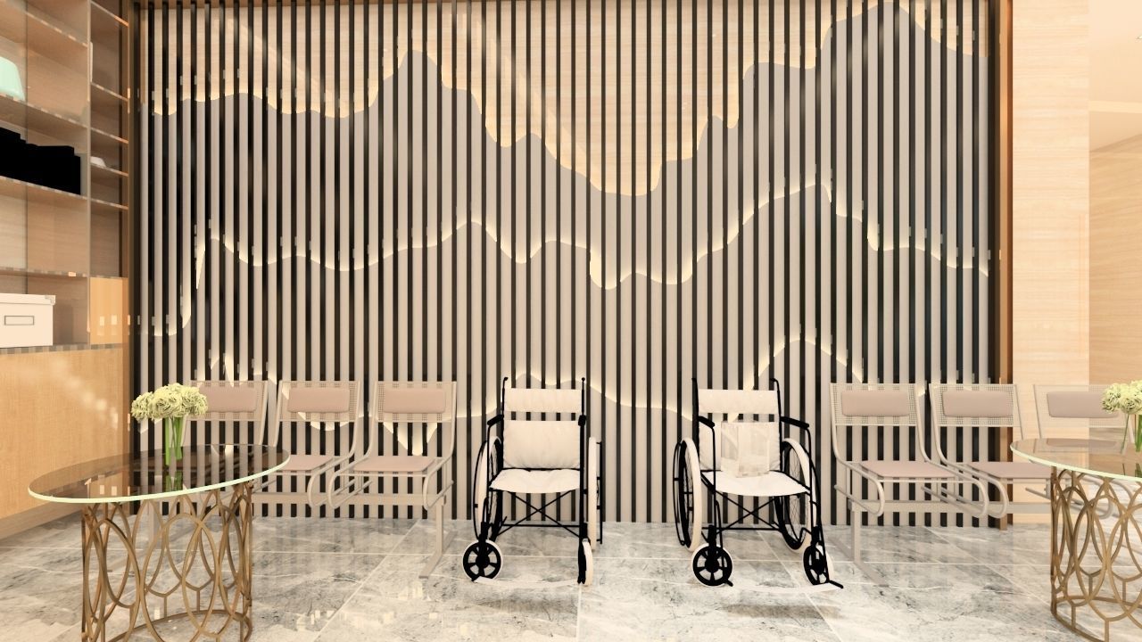 Recepion lobby of hotel with marble floors 3D model_1