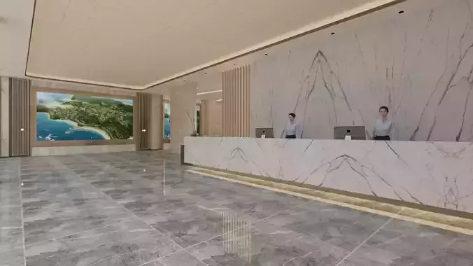 Recepion lobby of hotel with marble floors 3D model