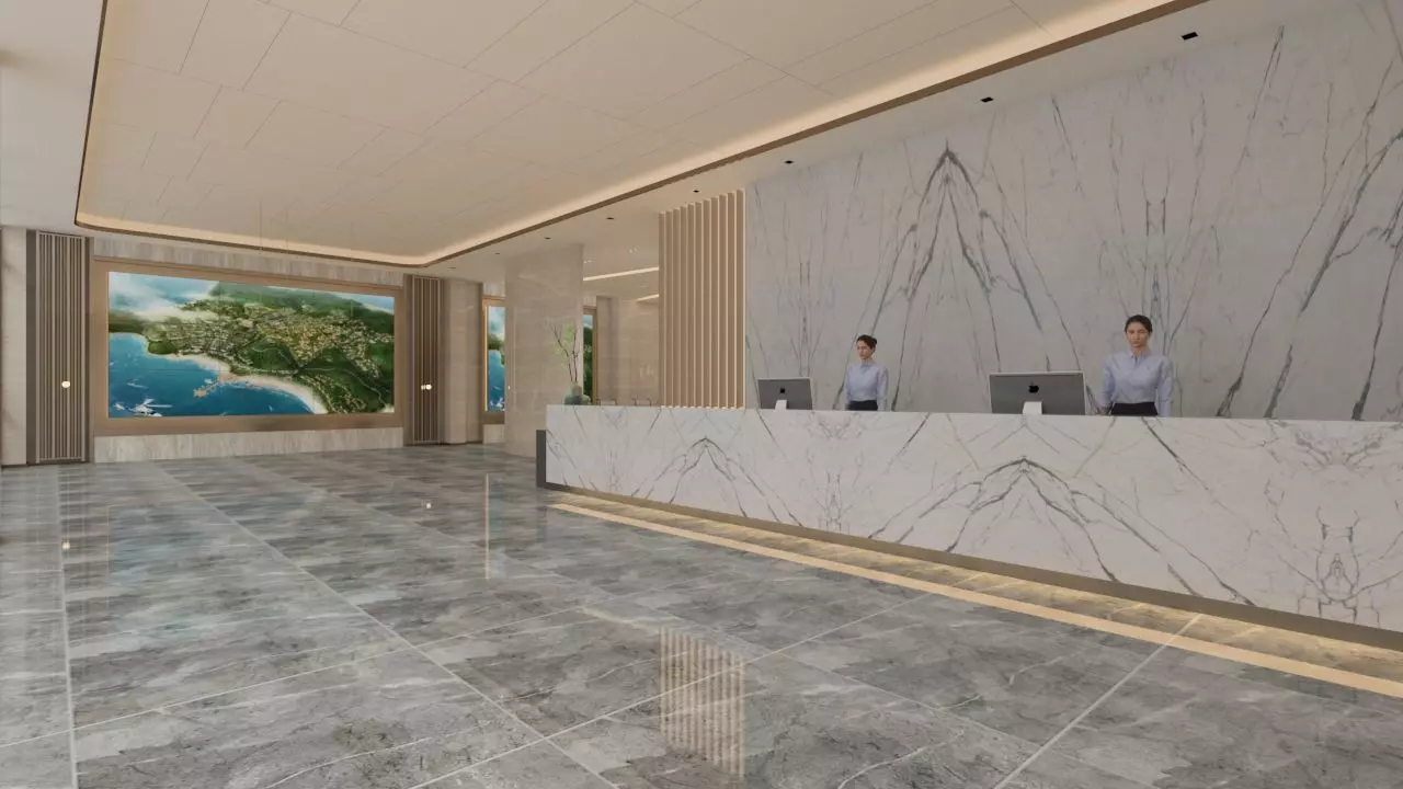 Recepion lobby of hotel with marble floors 3D model_0