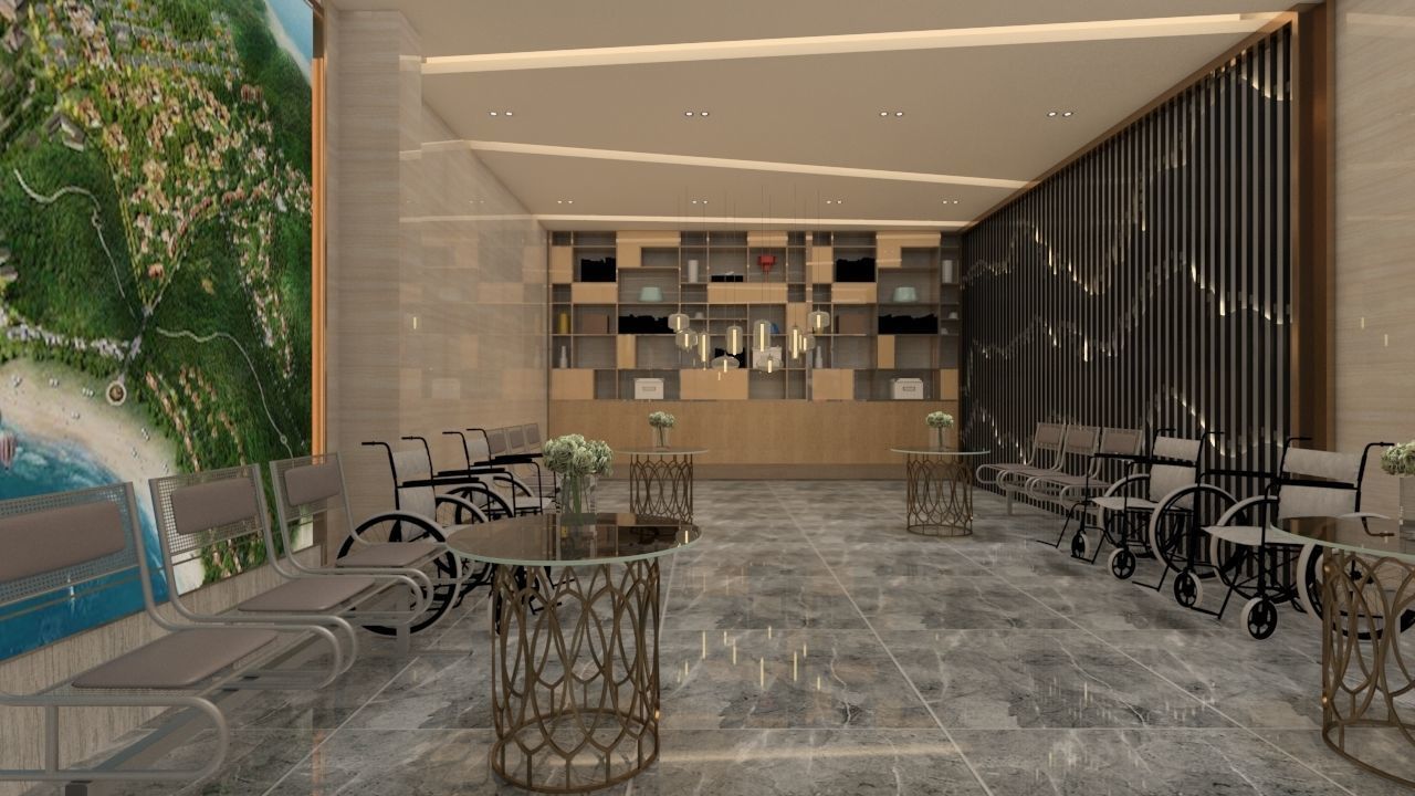 Recepion lobby of hotel with marble floors 3D model_2