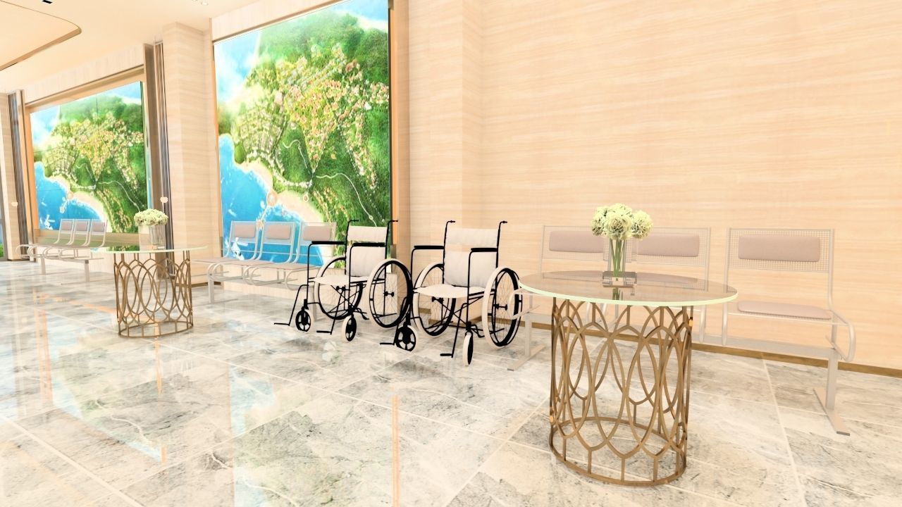 Recepion lobby of hotel with marble floors 3D model_3