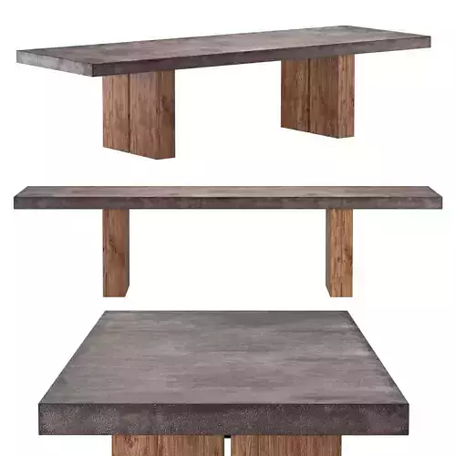 SOLANO CONCRETE TEAK RECTANGULAR DINING TABLE 3D model
