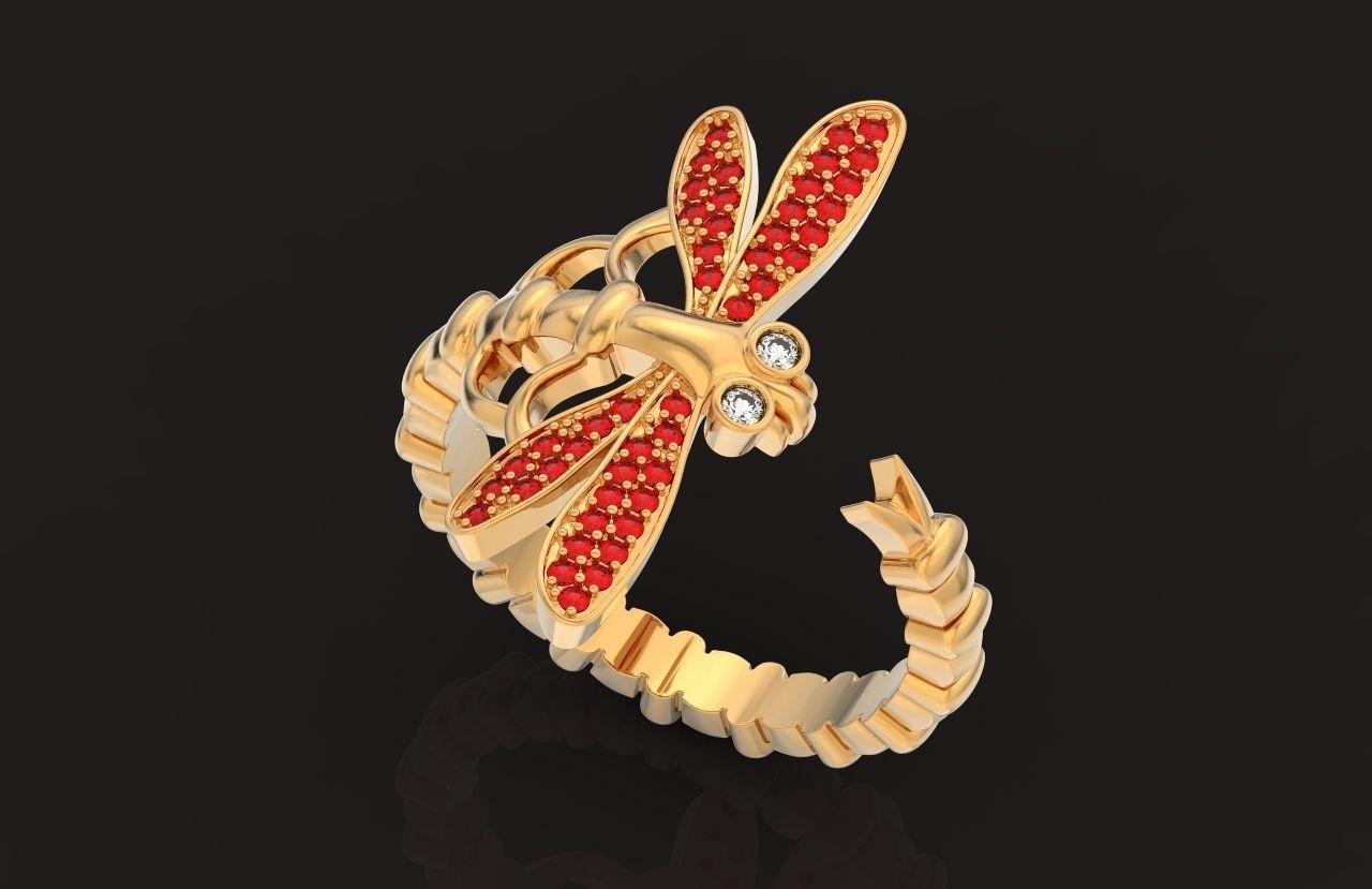 dragonfly ring adjustable size 665 3D print model_29