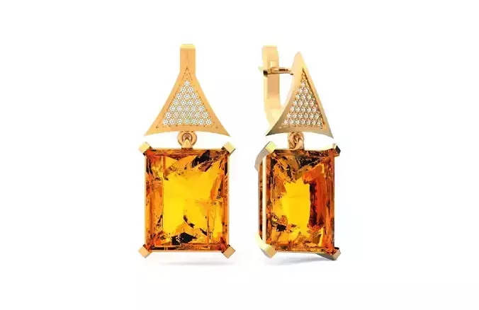 earrings with big radiant stone diamond 666 3D print model