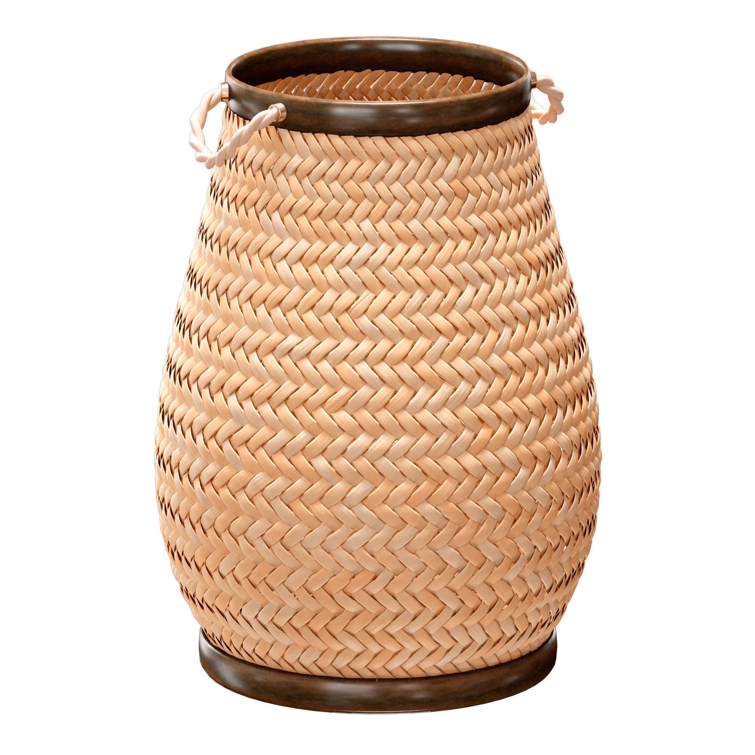 Wicker laundry basket with handles 3D model_1