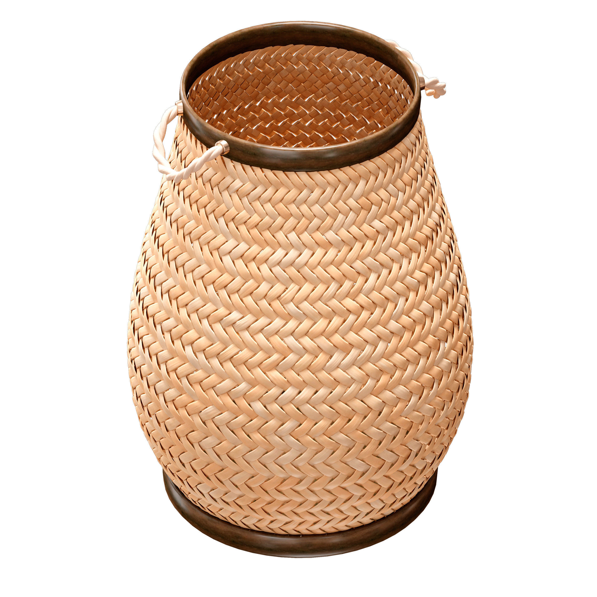 Wicker laundry basket with handles 3D model_4