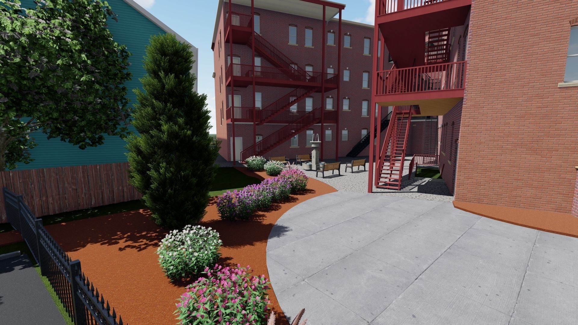 Large Brick Corner Apartment Building 3D model_33