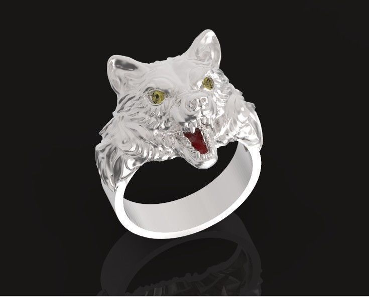 mens set ring wolf and cufflinks with stones  3D Model Collection_15