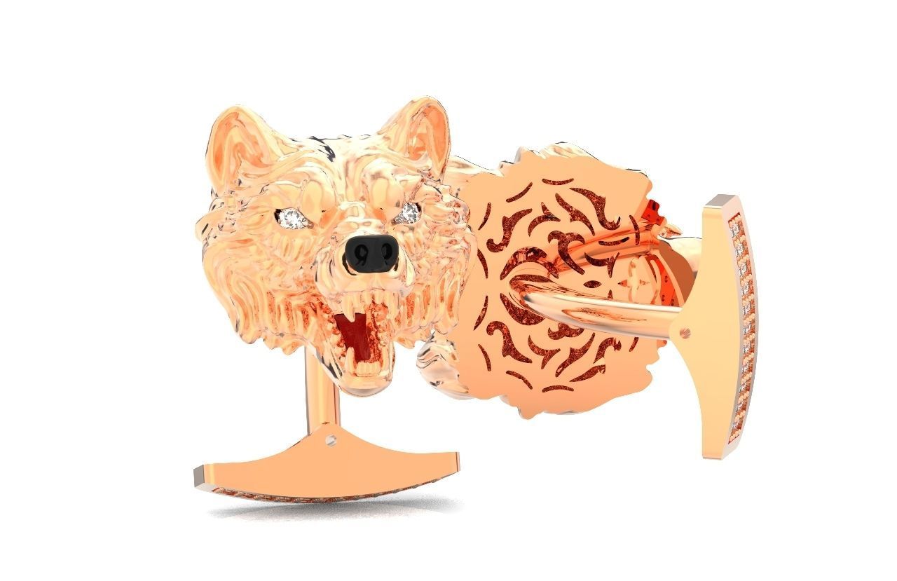 mens set ring wolf and cufflinks with stones  3D Model Collection_42