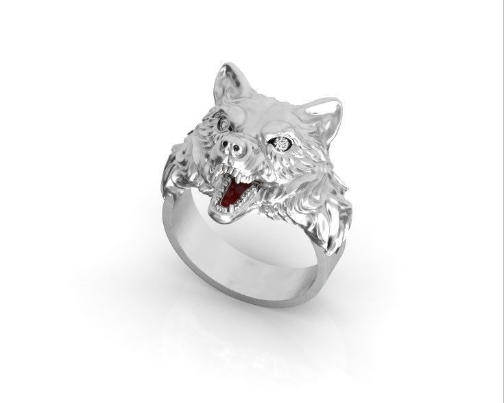 mens set ring wolf and cufflinks with stones  3D Model Collection_20