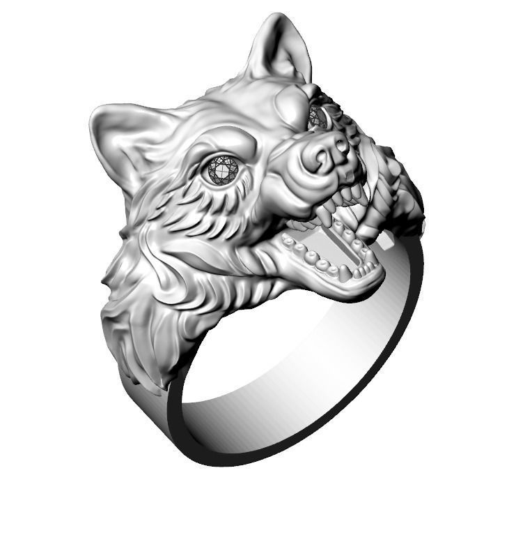 mens set ring wolf and cufflinks with stones  3D Model Collection_26