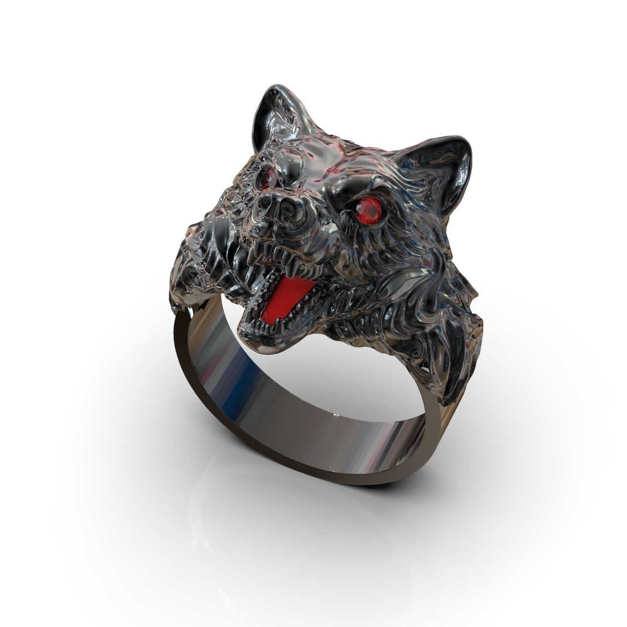 mens set ring wolf and cufflinks with stones  3D Model Collection_30