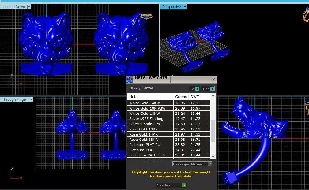 mens set ring wolf and cufflinks with stones  3D Model Collection_12