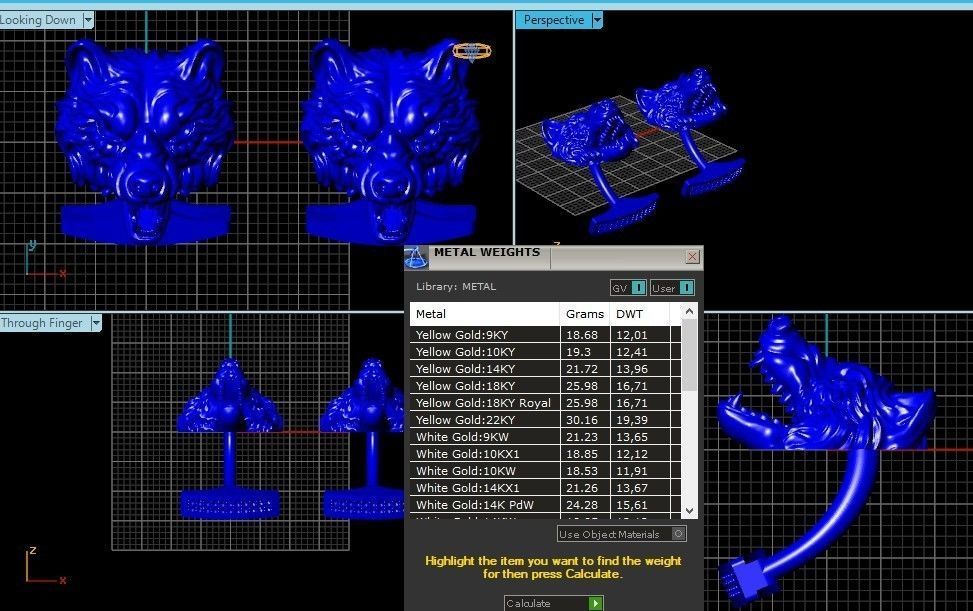 mens set ring wolf and cufflinks with stones  3D Model Collection_13
