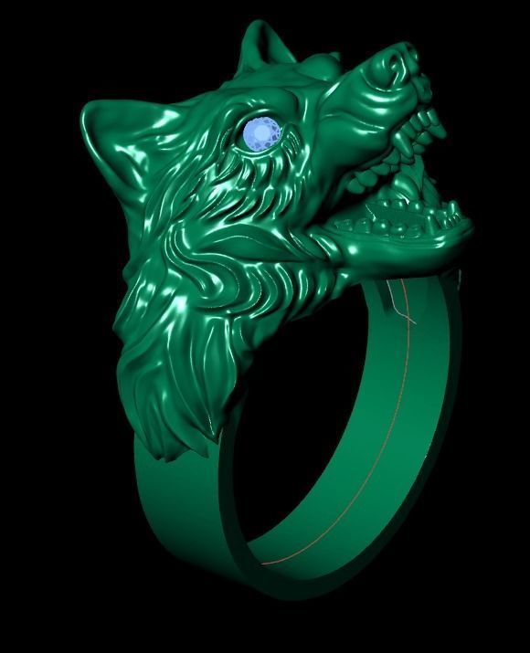 mens set ring wolf and cufflinks with stones  3D Model Collection_24