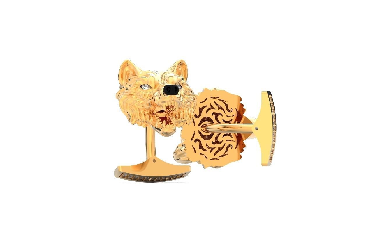 mens set ring wolf and cufflinks with stones  3D Model Collection_44