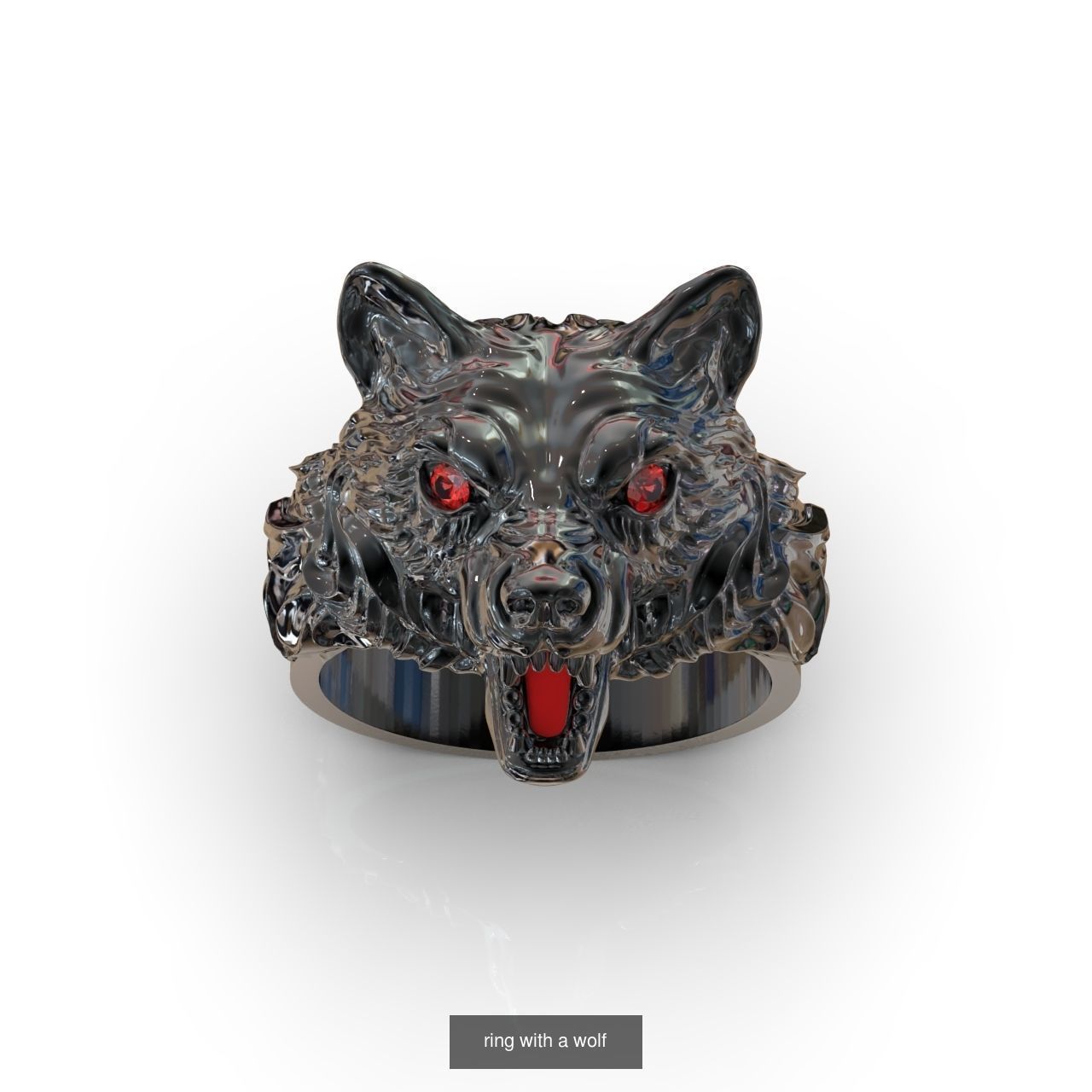 mens set ring wolf and cufflinks with stones  3D Model Collection_5