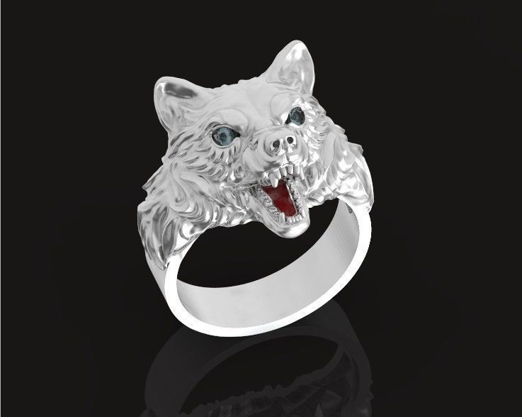 mens set ring wolf and cufflinks with stones  3D Model Collection_18
