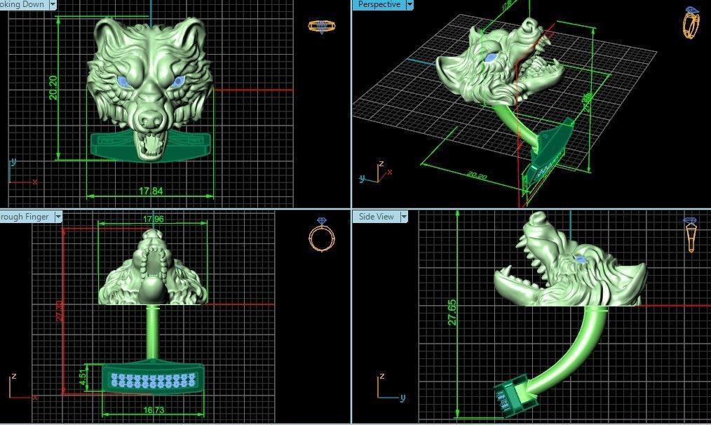 mens set ring wolf and cufflinks with stones  3D Model Collection_14