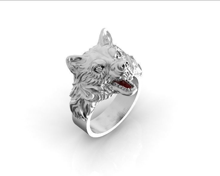 mens set ring wolf and cufflinks with stones  3D Model Collection_17