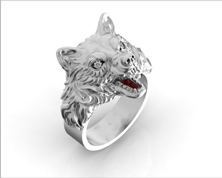 mens set ring wolf and cufflinks with stones  3D Model Collection_21