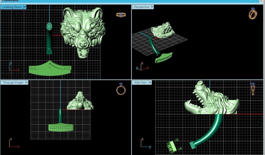 mens set ring wolf and cufflinks with stones  3D Model Collection_38