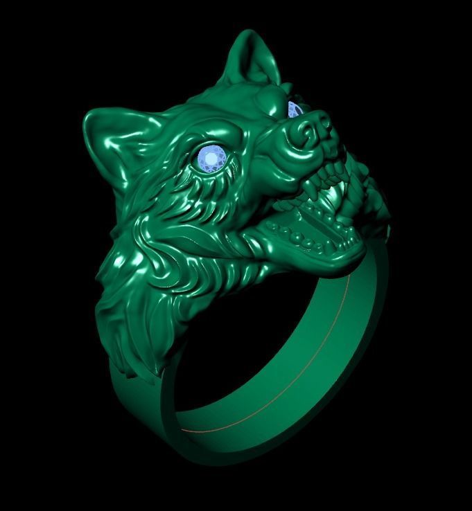 mens set ring wolf and cufflinks with stones  3D Model Collection_29