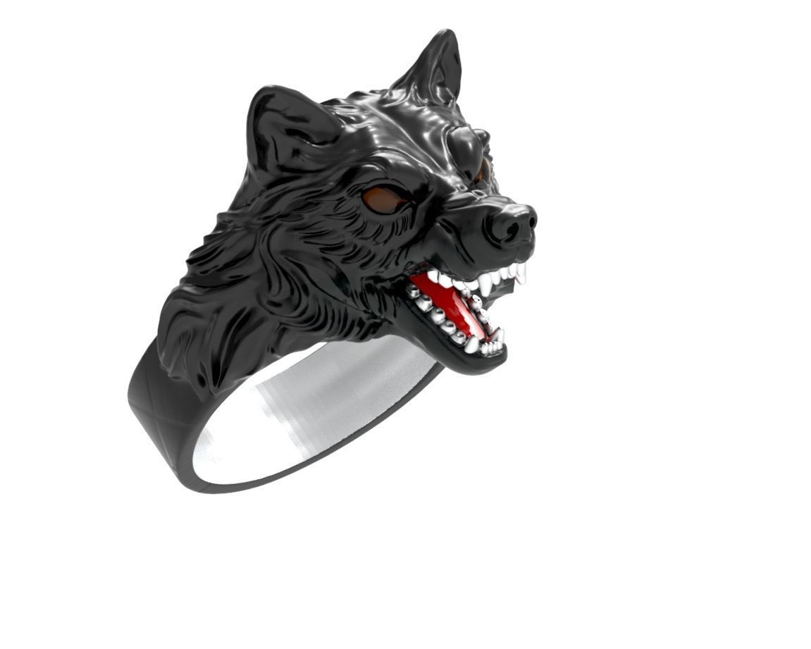 mens set ring wolf and cufflinks with stones  3D Model Collection_22