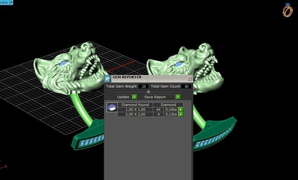 mens set ring wolf and cufflinks with stones  3D Model Collection_11