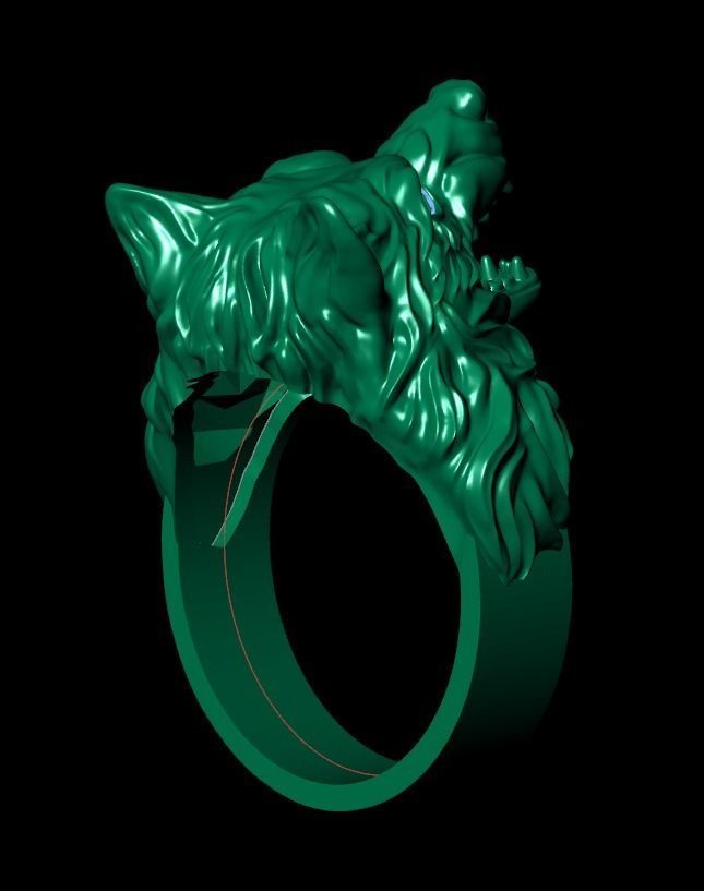 mens set ring wolf and cufflinks with stones  3D Model Collection_28